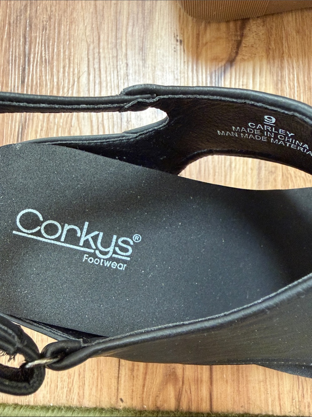 Corkys Black Open-Toe Slingback Cork Wedge Sandals, size 9, NIB - Picture 5 of 6